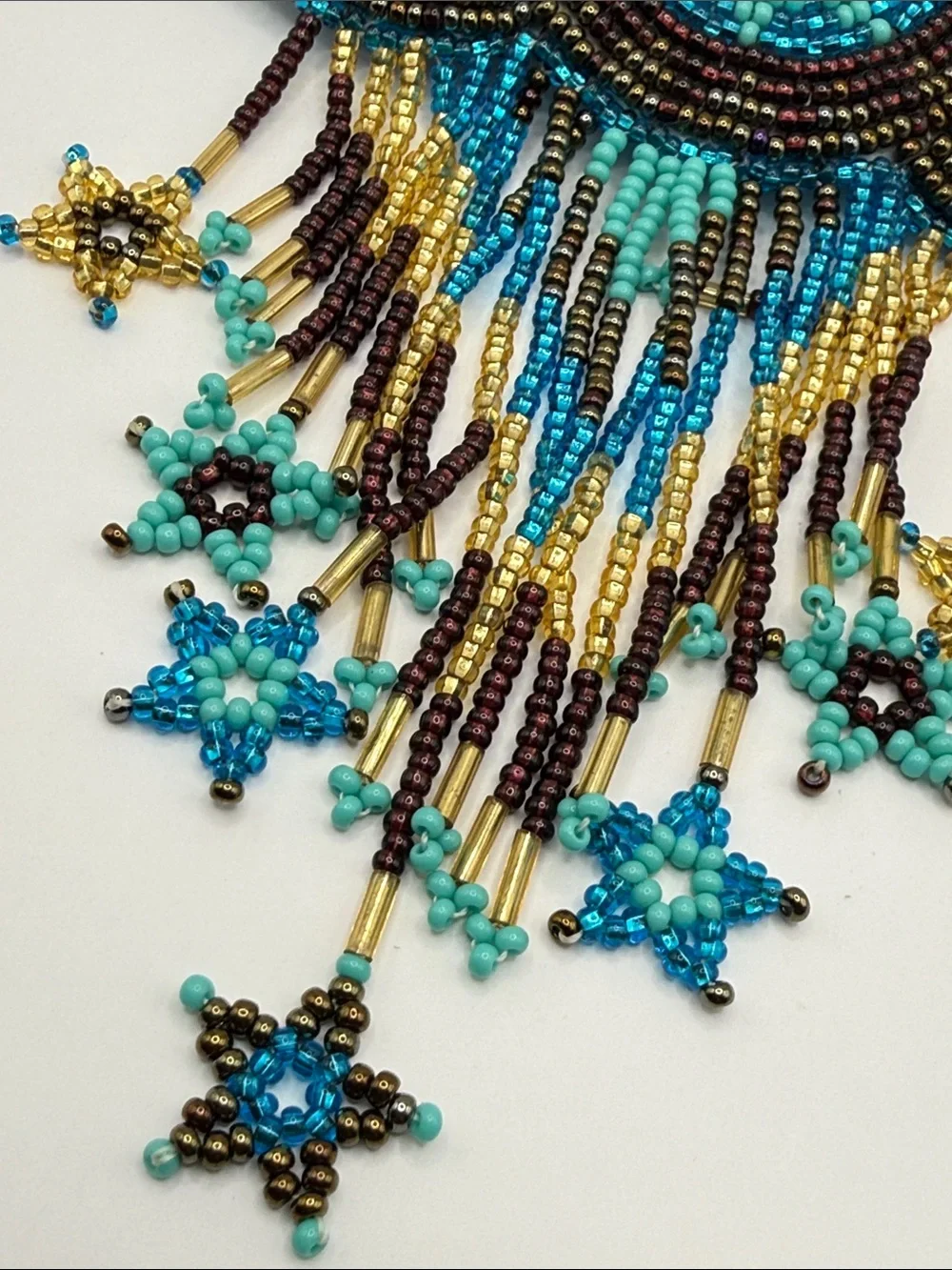Vintage Native American Style Blue Brown Gold Seed Beaded Star Hair Barrette